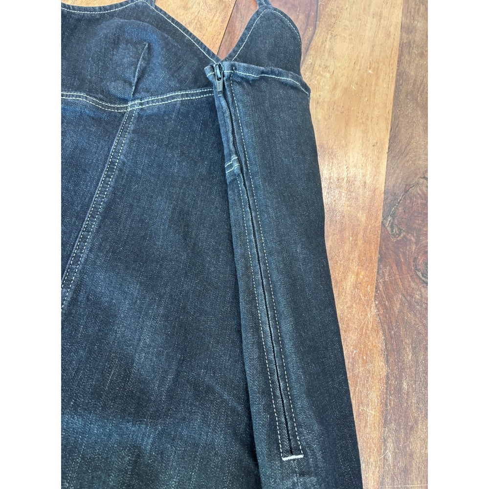 TOPSHOP denim mini dress women size 10 dark wash blue contrast stitch cami - Picture 9 of 9